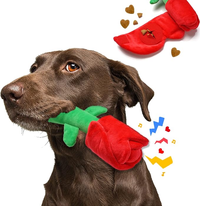 lilfrd Rose Valentines Day Dog Toy, Squeaky Crinkle Puzzle Gift for Dogs | Valentine Gift, Interactive Play, Suitable for Small Medium Large Dogs, Birthday Gift by Lilfrd