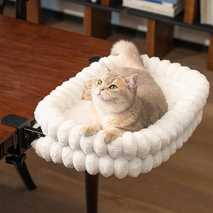 CHEERPALS Cloud Cat Bed Desk Mounted Hammock for Indoor Cats Perch Foldable | Reversible Mesh Warm Plush Mat, 90° Space Saving, Machine Washable Support Pet Bed for Kitty and Puppy(White, Medium) by CHEERPALS