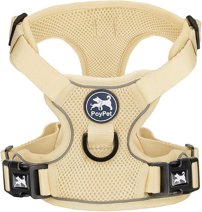 PoyPet Mesh Dog Harness, Reflective Breathable Puppy Vest for Large Dogs | Lightweight, Soft Air Mesh, Back D-ring, Adjustable, Comfortable, Double Padded, No Choke, for Daily Walking, L, Khaki by PoyPet