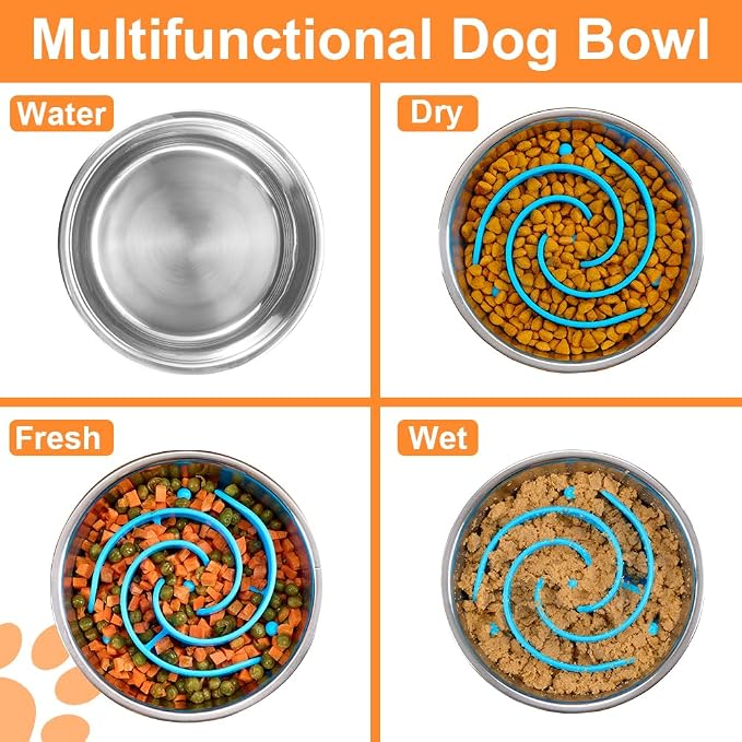 2-in-1 Metal Dog Bowl with Slow Feeder Insert, Stainless Steel Dog Bowls Food Grade 304, Water Food Bowl with Anti-Slip Silicone Base for Small, Medium, Large Dogs - Image 7