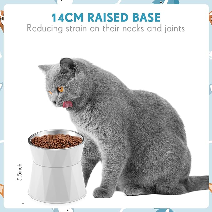 Lallisa 2 Pcs Elevated Cat Bowls Adjustable Raised Cat Feeder Non Slip Food Water with Stand Safe Stainless Steel Bowls with Pet Food Stand for Pets Feeding Eating(Pink, White) - Image 3