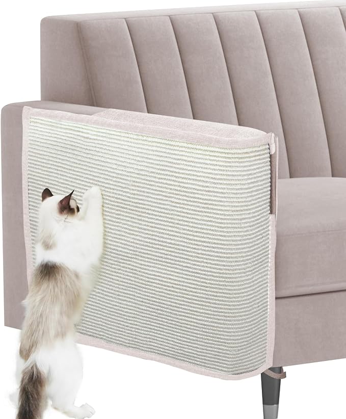 Cat Scratch Sofa Protector,27.6”L*19.6“W Cat Scratch Furniture Protector Pad Couch Arm Sheild with Natural Sisal for Protecting Couch Sofa Chair Furniture（Beige/Right Handed by Oroonoko