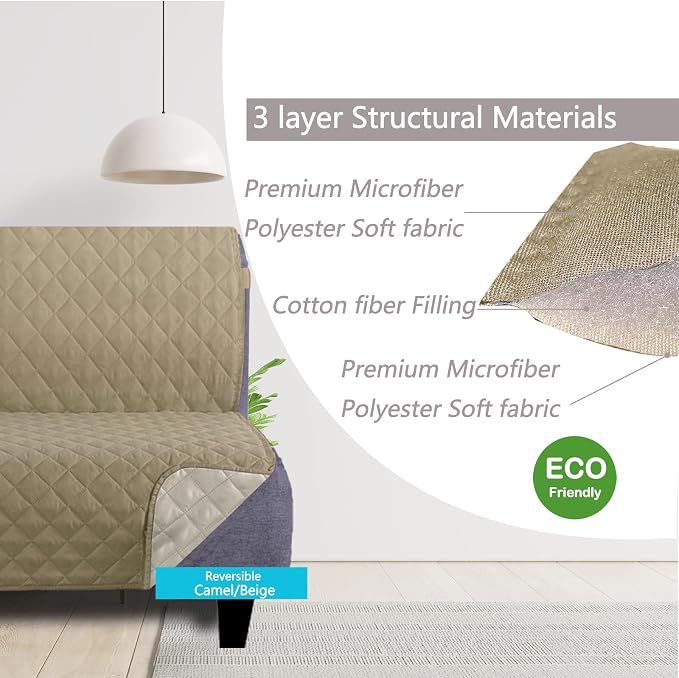 U-NICE HOME Futon Sofa Covers 68''Armless Couch Cover, Light Camel/Beige | Washable, Pet Friendly, Elastic Straps, Water Repellent, Furniture Protector Mat - Image 3