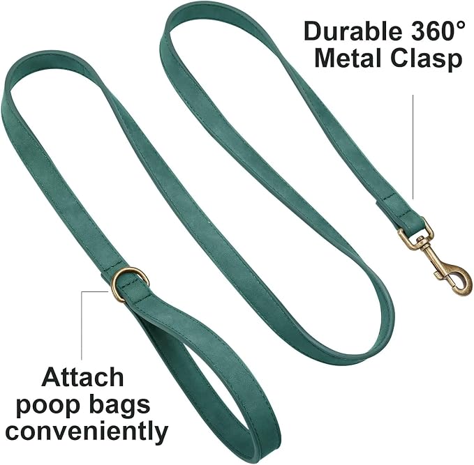 Didog PU Leather Dog Leash for Medium Large Dogs, 3/4in x 5ft, Green | Soft Grip Full Control, Easy Clean, Metal D-ring for Poop Bag Holder, Tangle-Free 360° Swivel Clasp, for Walking & Training - Image 3
