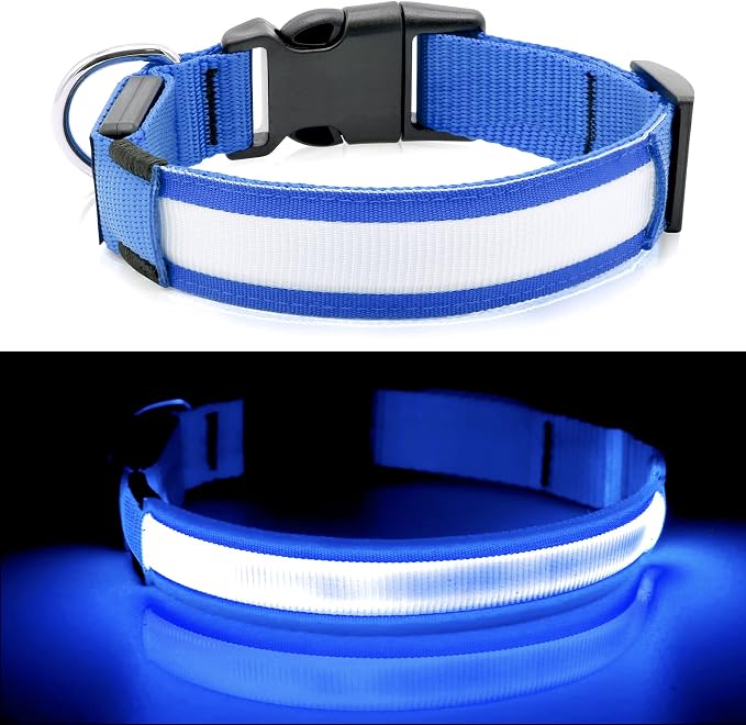 BSEEN Light Up Dog Collars - Reflective LED Dog Collar, Rechargeable Dog Glow Collar, Waterproof Glowing Dog Collar Lights for Night Walking (Royal Blue, Large) - Image 9