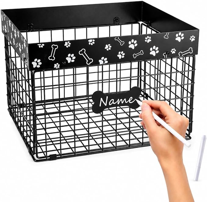 Metal Dog Toy Basket for Living Room, Foldable Dog Toy Storage Bin with Personalized Bone Label, Chew Resistant Pet Toy Organizer Basket, Durable Wire Dog Toy Box for Balls, Ropes, Plush Toys by Unknown