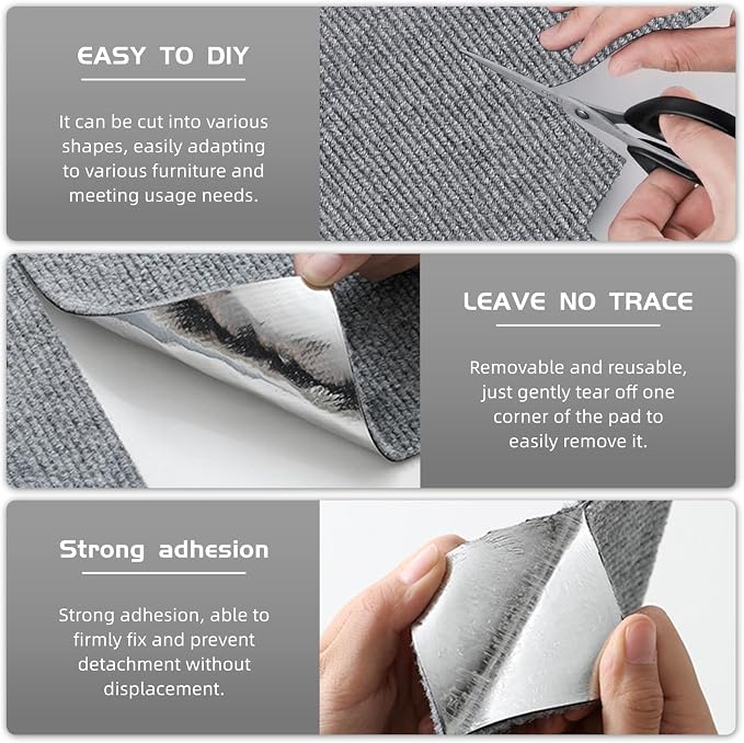 Cat Scratch Furniture Protector, Trimmable Self-Adhesive Cat Scratch Pad, 78.7"x11.8" Carpet Cover for Couch, Sofa, Walls, Furniture Cat Scratcher Board, Anti Scratch Pad for Cat Claws (Gray) - Image 5