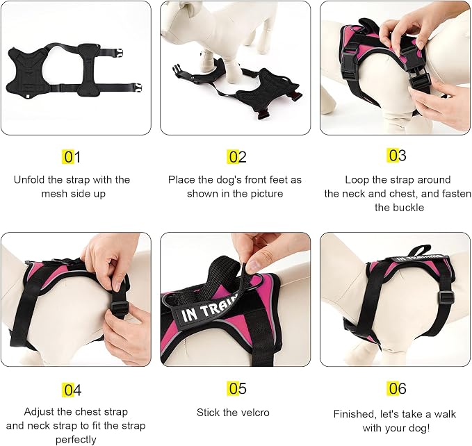 Service Dog Harness, Reflective Dog Vest Harness with 5 PCS Patches, Adjustable Soft Oxford Pet Harness, Inner Layer Mesh, Easy to Control for Small Medium Large Dogs… - Image 6