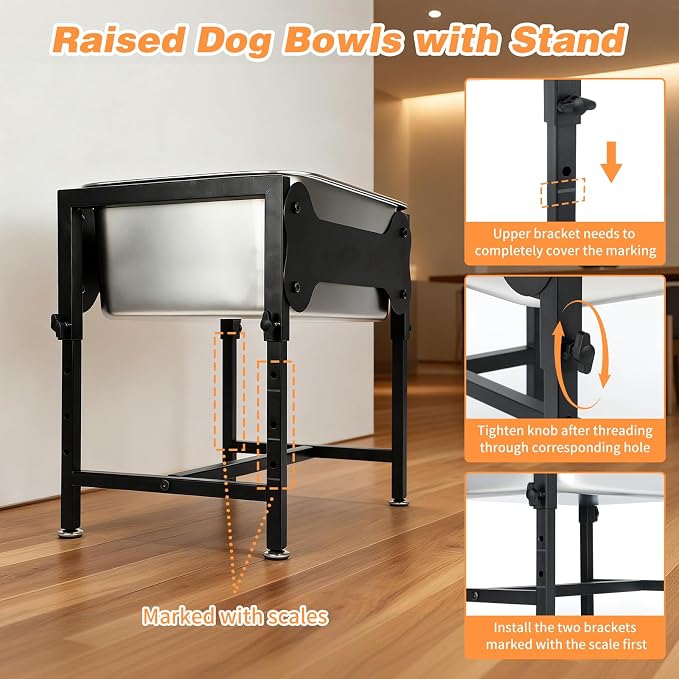 4 Gallon Elevated Dog Water Bowl, 4-Height Stand for Large Dogs | 4 Gallon Stainless Steel Bowl, 4 Heights 9.65-15.16 in, Non-Slip Feet, Indoor Outdoor Use, Easy-Clean Surface, Large Breeds - Image 6
