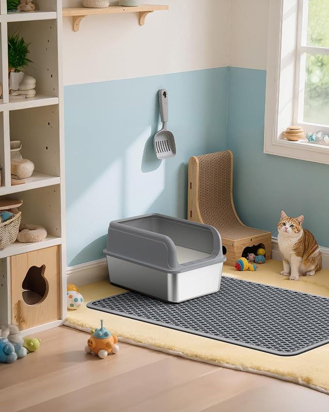 Powools Cat Litter Mat, Double-Layer, 23.2 x 14.6 in, Urine-Proof, Grey | Non-Slip Litter Trapping Mat, Easy to Clean, Kitty Litter Mats for Floor, Scatter Control, Waterproof Litter Box Mat for Cats - Image 9