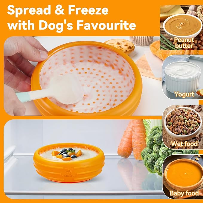 Dog Lick Bowl, Animire Freeze Lick Mat for Dogs, Non-Slip Slow Feeder Licking Bowl Enrichment Treat for Distraction Anxiety Relief, Food Grade Silicone, Dishwasher Safe(Orange,XL) - Image 3