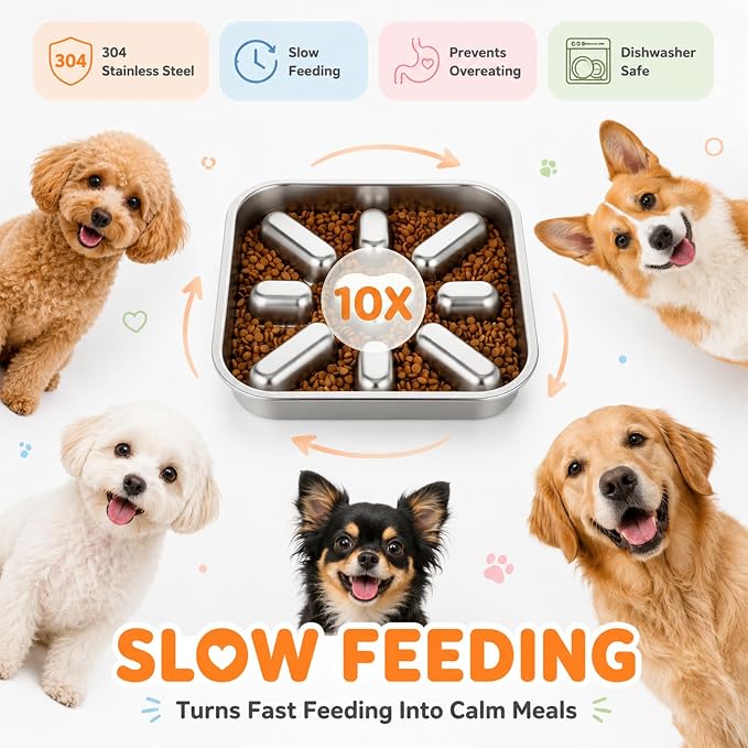 SHENLIU 2 Pcs Stainless Steel Slow Feeder Dog Bowls for Large & Medium | Breed 3 Cups, Non-Slip Base, Deep Ridges to Slow Eating, Metal Slow Feeder Dog Bowls, Dishwasher, Chew-Proof, Rustproof - Image 4