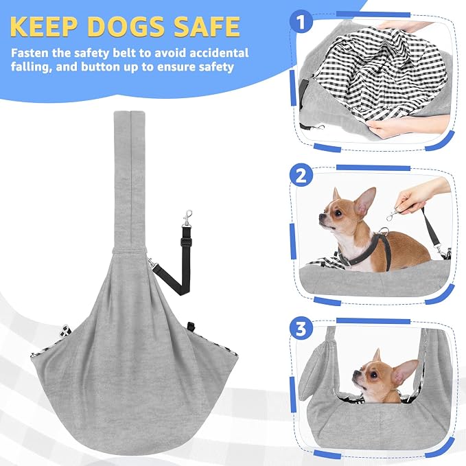 SlowTon Dog Carrier Sling - Thick Padded Shoulder Strap Adjustable, Cloud S | Dog Carriers for Small Dogs, Puppy Carrier Purse for Pet Cat with Front Zipper Pocket Safety Belt Machine Washable - Image 4
