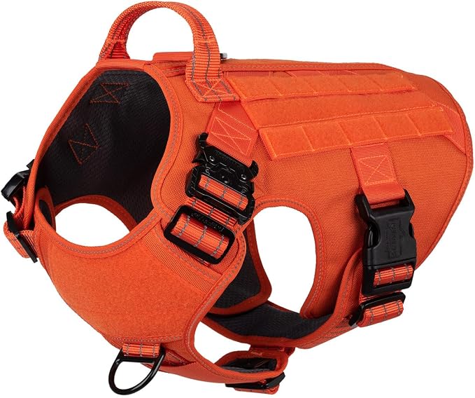 ICEFANG Tactical Dog Harness for Large Dogs,Reflective No Pull Dog Vest | with Control Handle,Adjustable,Front Hook,2 Leash Clips,Soft Padded,MOLLE Panel,Orange,Large by ICEFANGDIRECT
