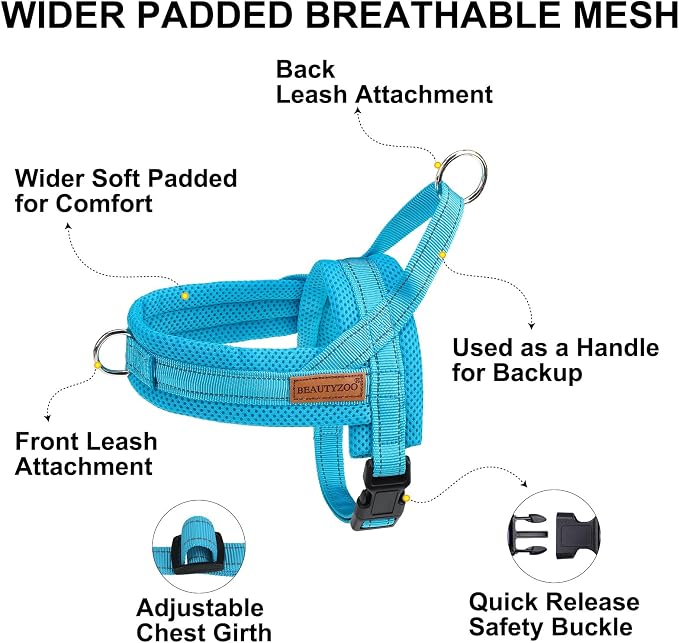 BEAUTYZOO Small Dog Harness and Leash Set, No Pull Step in Puppy Vest | Breathable Mesh with Handle, Reflective, Adjustable No Choke Escape Proof, Lightweight, Easy Control for Walking, Blue XS - Image 7