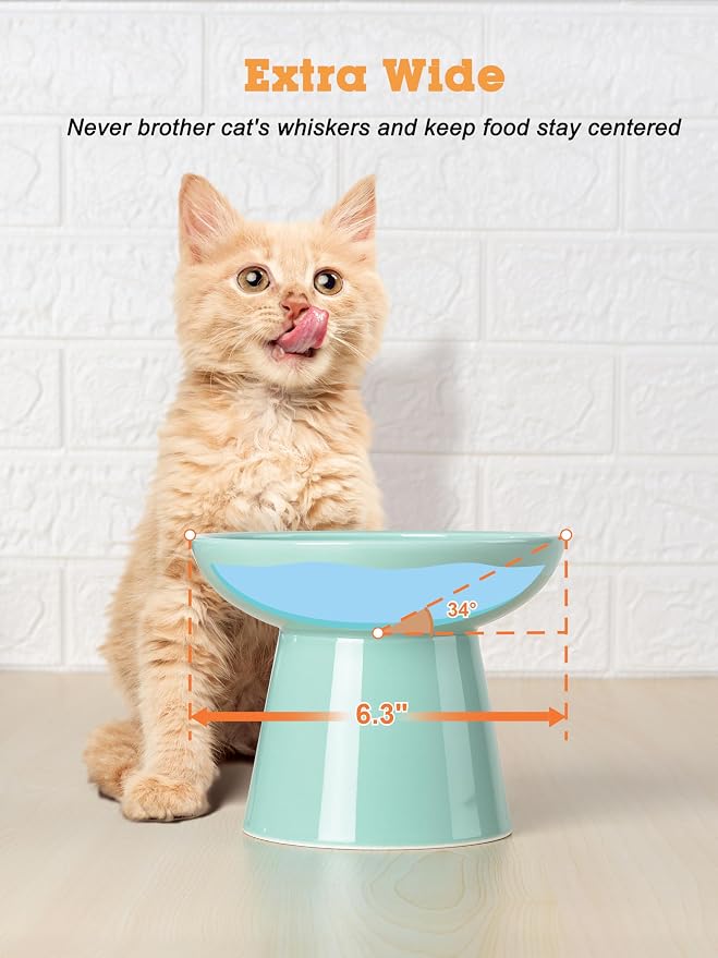 LoeJan Elevated Cat Food and Water Bowls Set, Extra Wide and Raised Ceramic Feeder, Anti-Vomit Whisker-Free Pressure Feeding Bowl for Kittens Adult Small Dogs (Blue, Food Bowl) - Image 3