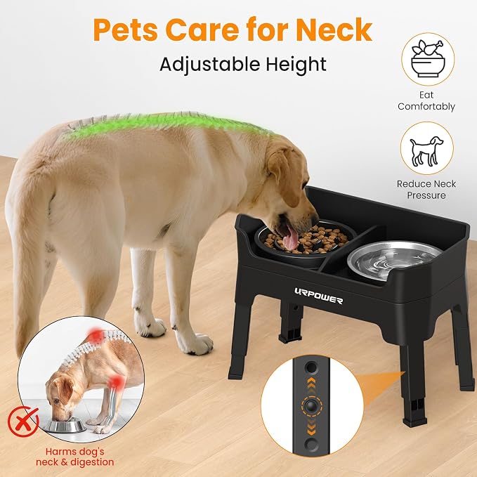 URPOWER Mess Proof Elevated Dog Bowls Double Deck Slow Feeder | No Spill Water Bowl, Slow Feeder Dog Bowls, Non-Slip Food and Water Bowl Set for Small, Medium & Large Dogs - Image 6
