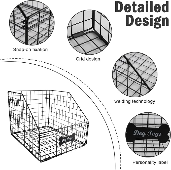 Geyecete dog toy basket Pet wire folding dog toy bin Trapezoid dog toy box Dog Toys Storage Toy box for dogs Chew-Proof Dog Food Toy Storage Container - Image 2