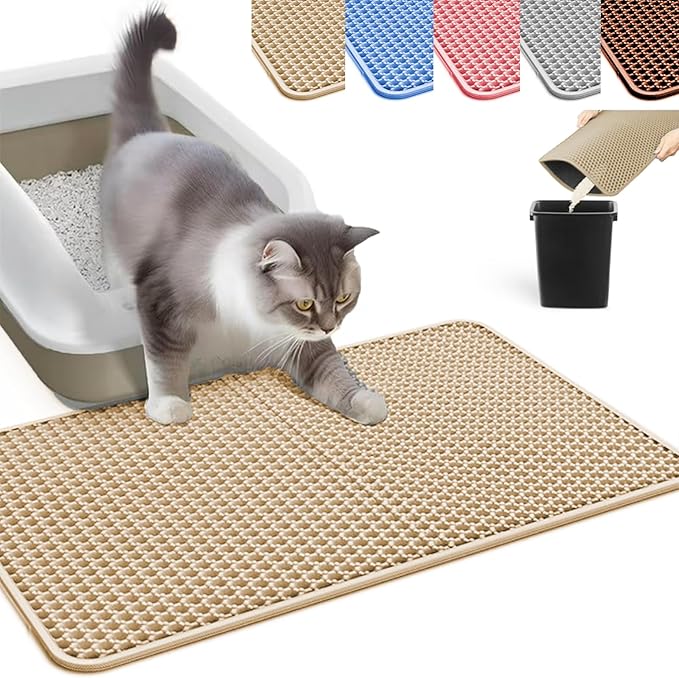 HCY&WLD Cat Litter Mat, Honeycomb Double Layer Litter Trapping Mat | Safe Materials, Soft on Paws, Waterproof Urine Proof Non-Slip, Protects Floors, Less Waste, Easy to Clean, Beige, 30" x 22" by HCY%26WLD