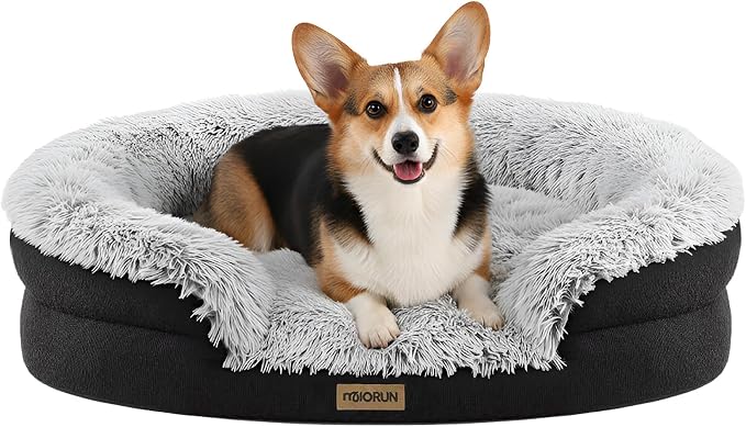 Miorun Fluffy Orthopedic Dog Beds Large Sized Dog, 36" Bolster Sofa Bed | Soft plush faux fur,lowered entry,washable cover,waterproof liner,claming dog couch for x-large dogs,supportive bolster by Miorun