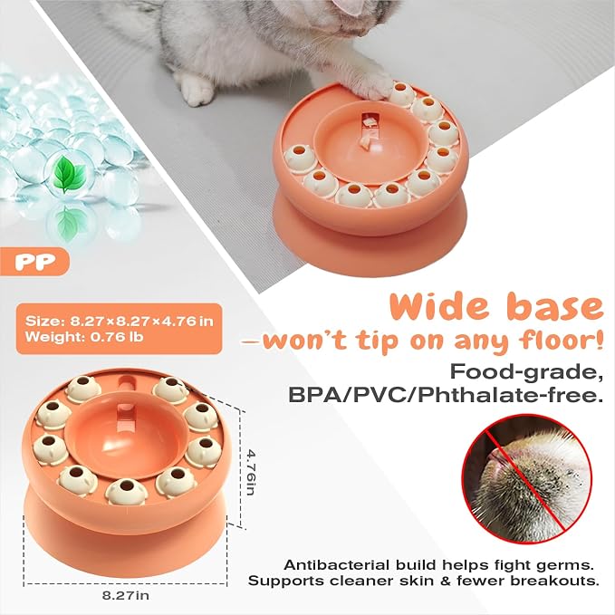 KADTC Cat Puzzle Toy Slow Feeder Bowl for Fast Eater, Kitten Enrichment Toy | 15° Base Eases Deep Stooping, Keeps Chins Cleaner; Daily Brainwork Fights Boredom, Curbs Overeating, Supports Weight Control. - Image 2