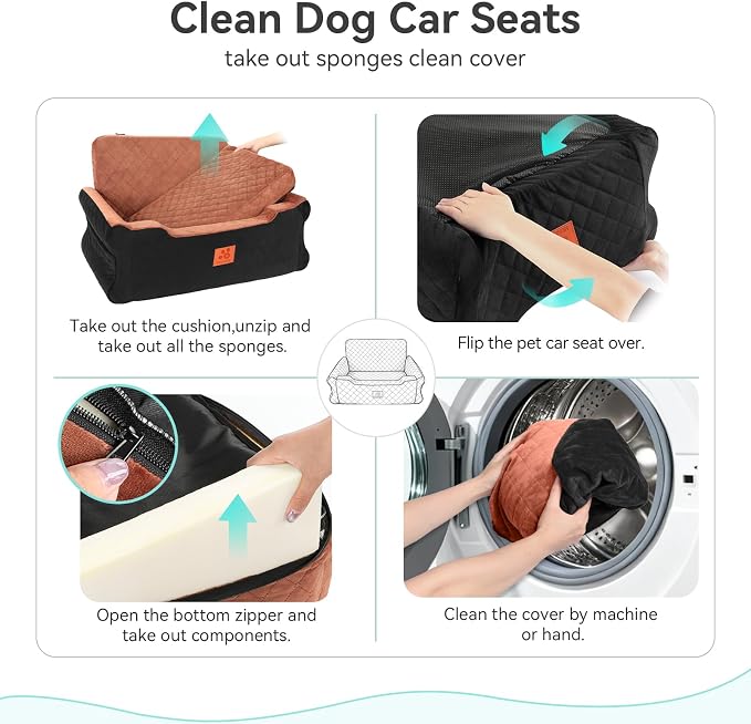 Dog Car Seat for Large/Medium Dogs Up to 55 Lbs, Soft Fabric Car Dog Bed | Removable and Washable Pet Booster Car Seat with 2 Safety Leashes, Thick Cushion (Black/Bronw) - Image 6