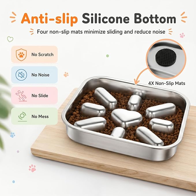 SHENLIU 2 Pcs Stainless Steel Slow Feeder Dog Bowls for Large & Medium | Breed 3 Cups, Non-Slip Base, Deep Ridges to Slow Eating, Metal Slow Feeder Dog Bowls, Dishwasher, Chew-Proof, Rustproof - Image 3