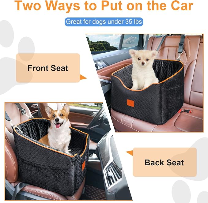 XIEEAOZEE Dog Car Seat for Small Dogs, Memory Foam Booster Dog Seat for Dogs up to 35 lbs, Elevated Pet Car Seat with Washable Removable Cover, Storage Pockets (Black) - Image 5