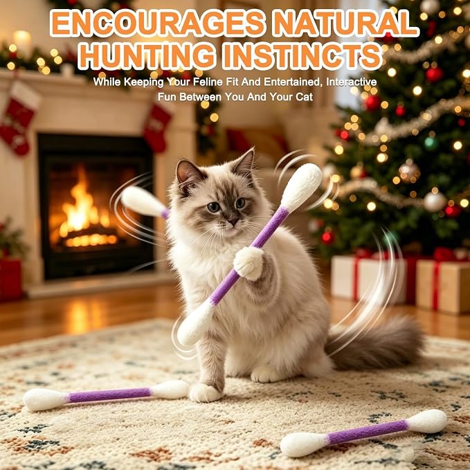 Cotton Swabs Cat with Catnip, 6 Pk Giant Kitten Chew Sticks,Interactive Kitty Kick Sticks for Cat Lovers Gift - Sturdy Teething Chew Toy (Beige) - Image 4