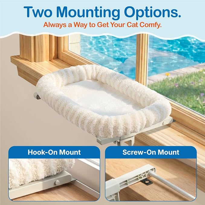 Zakkart Mellow All-Around Cat Hammock for Windowsill, Dual-Mount (Beige, L) | Hook-On or Screw-On Installation, Machine Washable Bed, Heavy Duty ABS & Metal Frame, Support up to 40 lbs. - Image 3