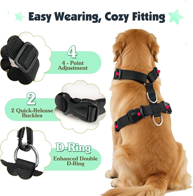 Pawaboo Dog Seat Belt Harness for Car, Seatbelt Harness with 2 in 1 Buckle | Adjustable Breathable Harness for Car, Elastic Reflective Heavy Duty Dog Tether, for Small Medium Large Pets, XXL, Blue Light - Image 5