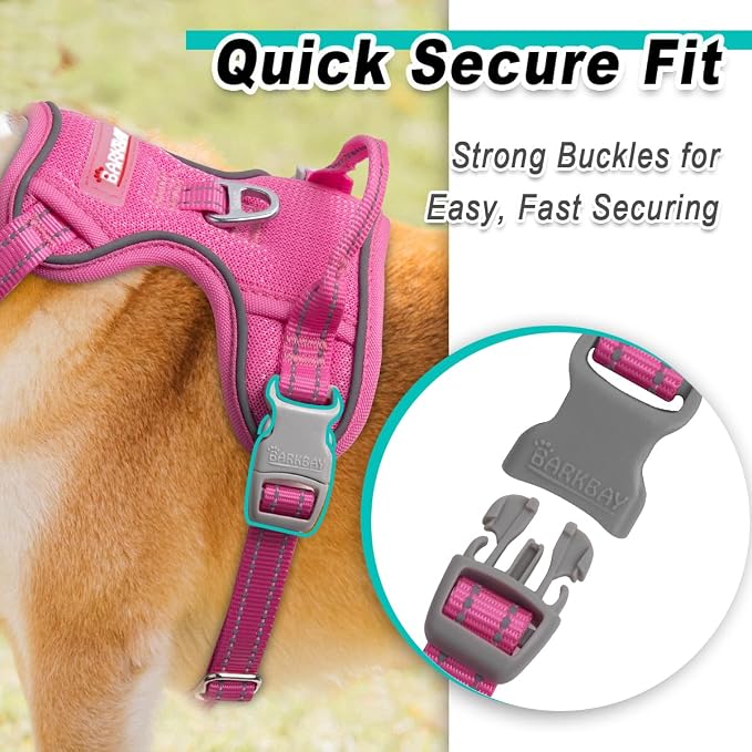 BARKBAY Dog Harness for Small Sized Dog No Pull Mesh 2 Clips Dog Vest | Control Handle,Comfort,Heavy Duty,Adjustable Reflective,Perfect for Outdoor Training, Walking,Hiking( XS,Pink Mesh) - Image 7