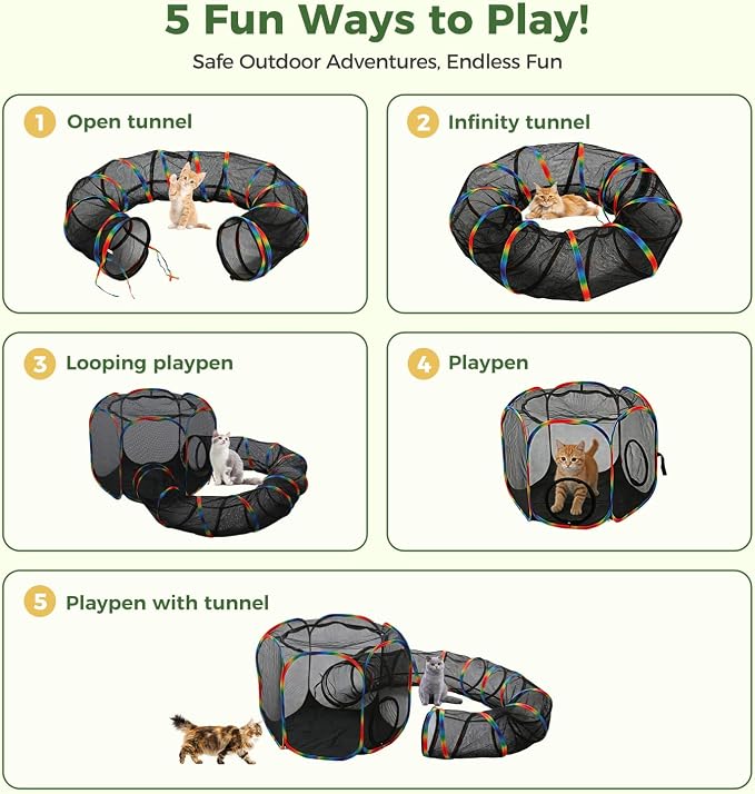 PAWZ Road Outdoor Cat Tunnel Portable Catio 2 in 1 Cat Tent & Play Tunnel | Large Collapsible Cat Enclosure with Breathable Mesh offers Full Visibility; Folds Compact for Travel, Fits Cats & Small Pets - Image 7