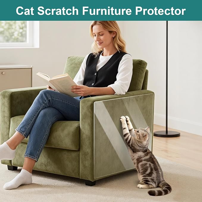 Cat Scratch Furniture Protector, Self-Adhesive Couch Protector from Cat Claws, Transparent & Durable Sofa Cover, Anti-Scratch Guard for Couches, Chairs, Armrests (200in x 12in) - Image 6