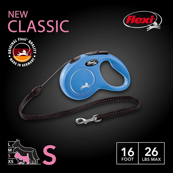 FLEXI® Classic Cord Retractable Dog Leash, Small, 16 ft - Blue | German engineered, original flexi leash, durable quality for dogs up to 26 lbs, tangle-free, walking, reliable brake system - Image 2
