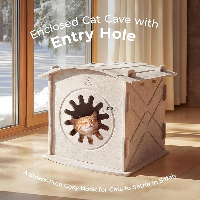 Cat Houses for Indoor Cats: Felt Cat House Cave Cathouse, Scratch-Resistant Warm Insulated Covered, Hideaway Tent for Anxiety Relief Gift - Image 6
