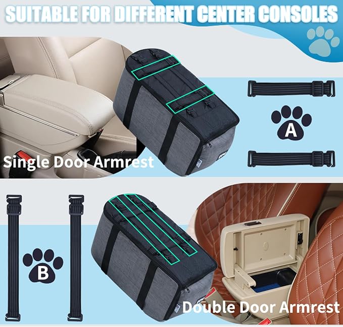 Pet Car Center Console Elevated Armrest Car Seat for Small Puppy, Dogs & Cats (Up to 10 lbs) – Dark Gray Washable Plush Carrier with Safety Leash, Fits Front Vehicle Console Space (Grey) - Image 8