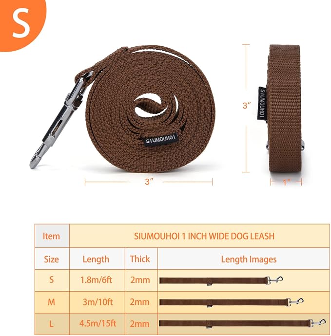 Strong Durable Nylon Dog Training Leash, 1 Inch Wide Traction Rope, 6 ft 10ft 15ft Long, for Small and Medium Dog (Brown, 6 Feet) - Image 5