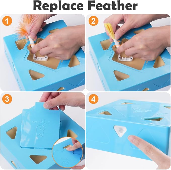 Migipaws Interactive Cat Toy -Migibox Without Popskin, Puzzle Toy for Indoor Bored Cats, Automatic Pop Out Feathers from 7 Holes Randomly, Motion Activated, USB Rechargeable(Blue) - Image 6