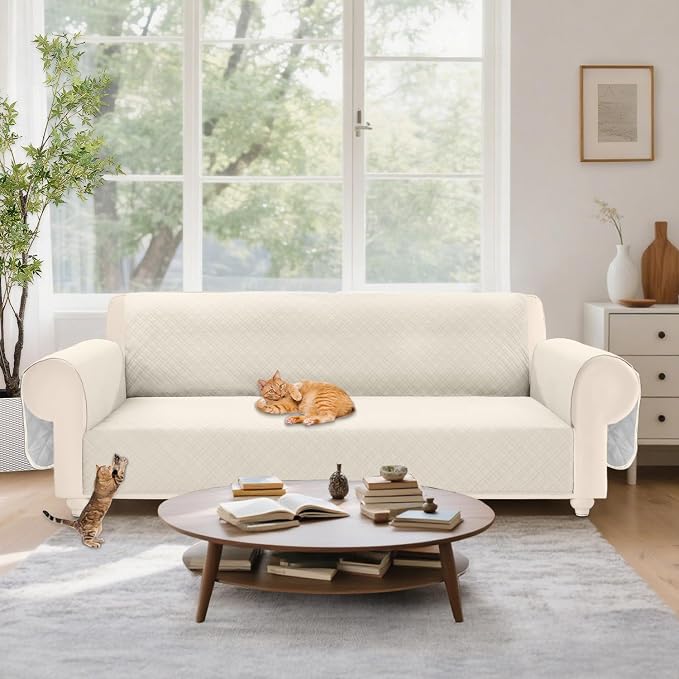 Velvet 100% Waterproof Couch Cover for Dogs Washable Sofa Covers for 3 Cushion Couch Pet Friendly Sofa Slipcovers Set Non Slip Quilted Furniture Protector with Pockets (Large, Light Beige) - Image 6