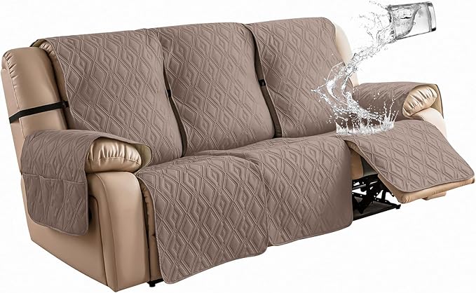 Genina Waterproof Couch Cover for Reclining Couch 3 Seater Non-Slip, Washable Recliner Sofa Covers for 3 Cushion Couch, Furniture Covers Couch Protector for Dogs Pets Kids (Taupe, Recliner Sofa) by Genina