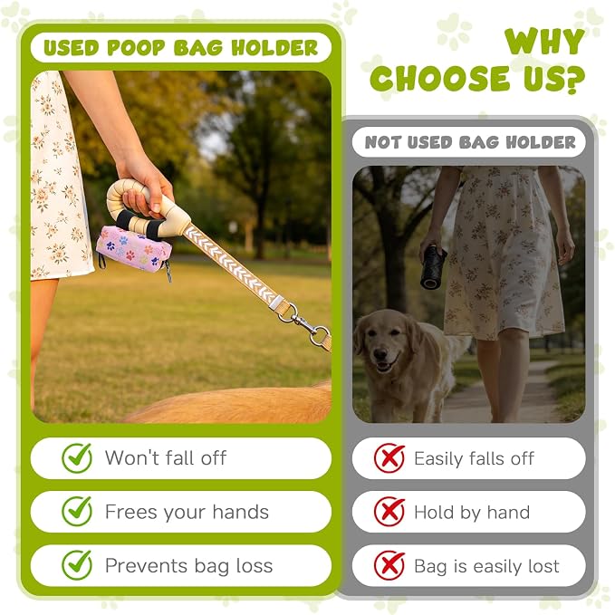 Dog Poop Bag Holder for Leashes 2 Zipper Pockets Black 1 Pack | Lightweight, Pet Waste Bag Dispenser, Treat Pouch, Clip-On, Paw Print - Image 4