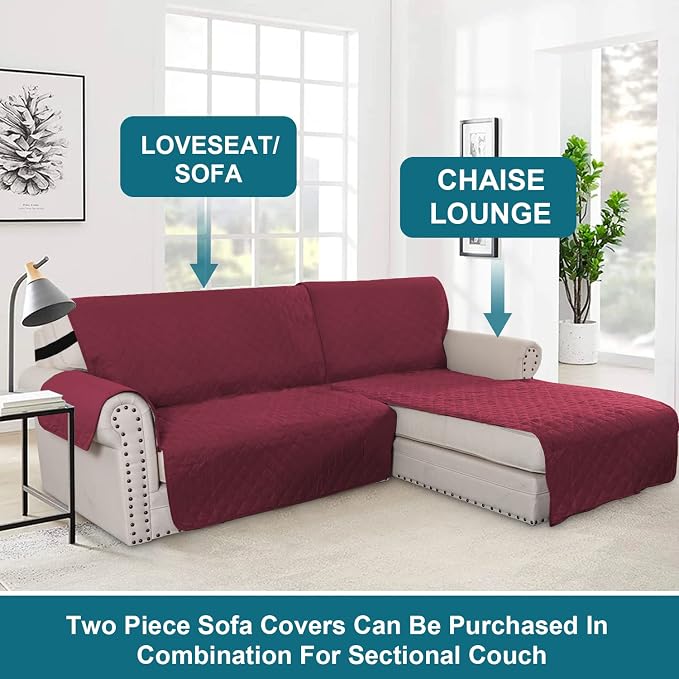 Turquoize 100% Waterproof Sofa Covers Chaise Lounge L Shape Sofa Protector Slip Cover Triple Non-Slip Sofa Slipcover for Sectional Couch Cover for Pets, Kids (Chaise, Burgundy) - Image 5