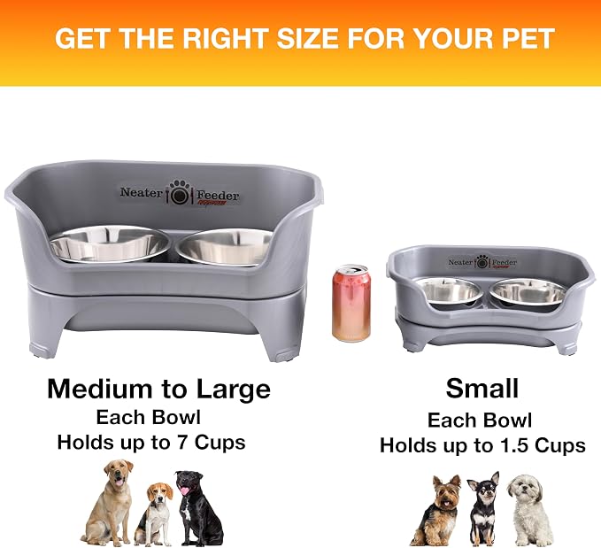 Neater Feeder Express Mess Proof Dog Bowls Elevated for Small Breeds Under 15 Lb, Made in USA, No Spill Raised Dog Food Bowl Stand, Stainless Steel Food and Water Bowl Set, Feeding Station, Grey - Image 4