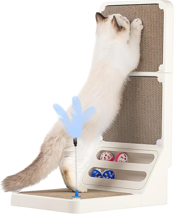 Goosheep Cat Scratching Board Kitten Scratching Ball Wall Scratchers for Indoor Cats L Shaped Cat Scratcher Cats with Scratcher Pads White by Goosheep