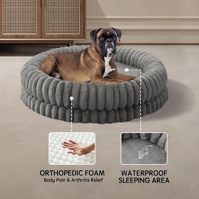 BALANCE Luxury Donut Dog Bed, 43 Inches Round Dog Beds Large Sized Dogs Washable, Orthopedic Calming Dogs Bed for Pets with Anti-Slip Bottom, Gray - Image 4