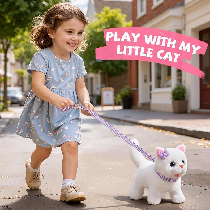 Cat Toys for Kids Girls 3 4 5 6 Year old, Interactive Toy Cat with Walking and Meowing, Electronic Robot Stuffed Cat, Pretend Play Toys for Toddler 3-5 6-8, Idea Birthday Gifts for 5 Year old Girls - Image 2