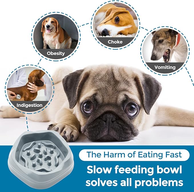 VANNON Slow Feeder Dog Bowls Non Slip Puppy Bowl Durable Dog Puzzle Feeder Bloat Stop Food Bowls for Puppy and Small Dogs, BPA Free, 2 Cups, Grey - Image 6