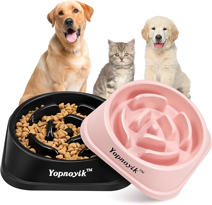 2 Pack Slow Feeder Dog Bowls for Medium Dogs & Cats | Non-Slip Base, Anti-Choking Design, Reduces Bloating & Overeating, Easy to Clean, 1.5-2 Cups by Yopnoyik