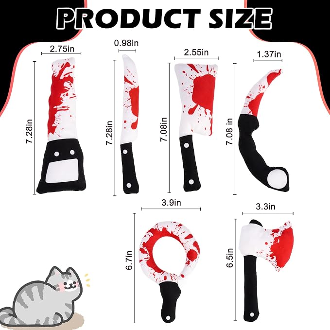 EXPAWLORER Cat Catnip Toys- 6 Pcs Halloween Interactive Stuffed Knife Nip Toy for Indoor Cats, Bite Resistant Chew Toys Teeth Cleaning Gift for Kitten - Image 2